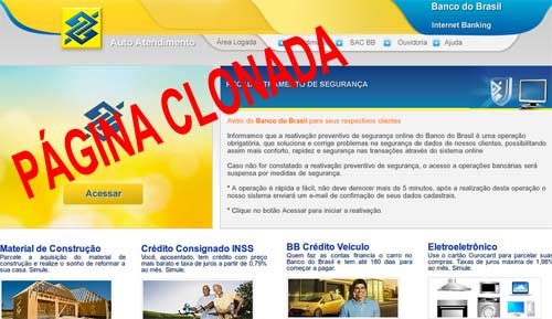 Página clonada do Banco do Brasil Página clonada do Banco do Brasil