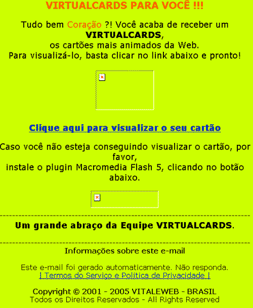 Falso cartão Virtualcard