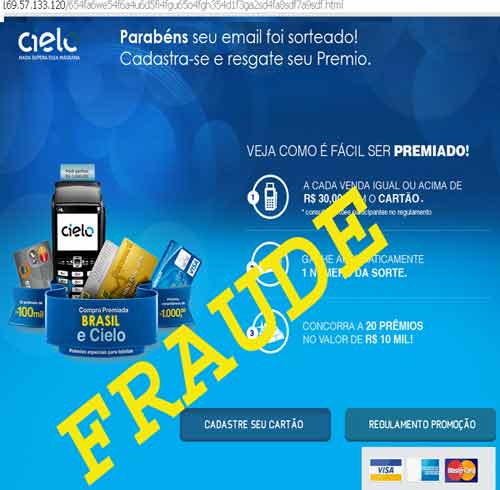 Compra premiada é fraude - phishing scam Compra premiada é fraude
