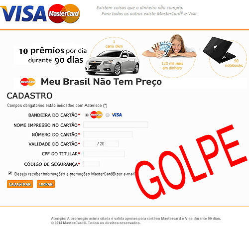 Página clonada Mastercard Visa
