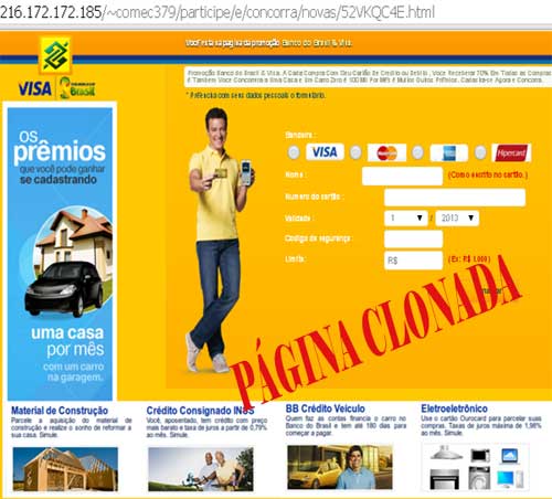 Páginas falsas roubam dados do cliente Cielo, Visa, Ourocard, Mastercard, Hipercard, American Express 