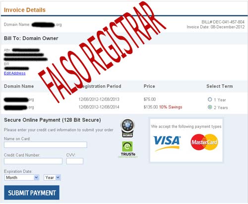 Domain renewal scam