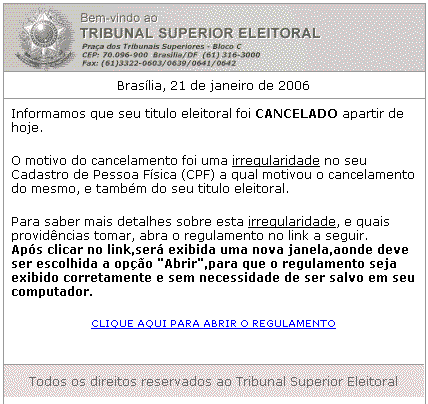 Falsa mensagem do TSE